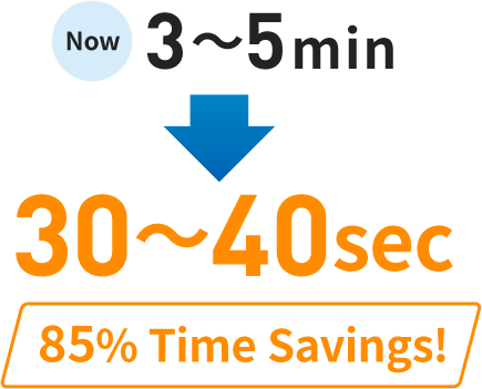 now 3~5min → 30~4sec 「85% Time Savings!」